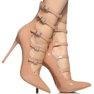 🌟 Women's Plus Size (35-47) Nude Buckle Fashion High Heel Pumps.
