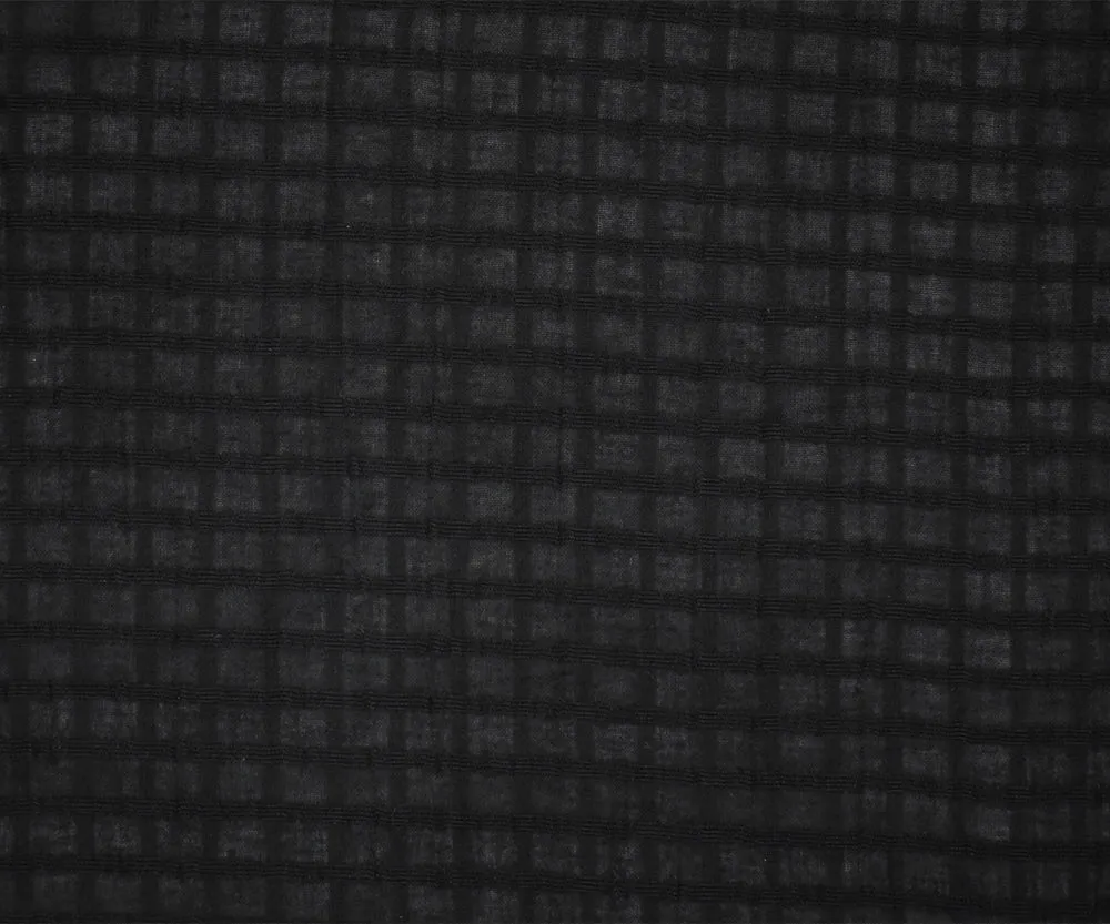 1 7/8 YD PC-Black Cotton Grid Plaid Lawn Woven Fabric