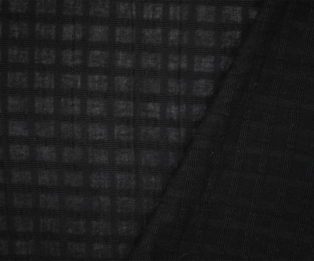 1 7/8 YD PC-Black Cotton Grid Plaid Lawn Woven Fabric