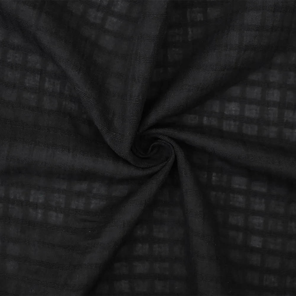 1 7/8 YD PC-Black Cotton Grid Plaid Lawn Woven Fabric