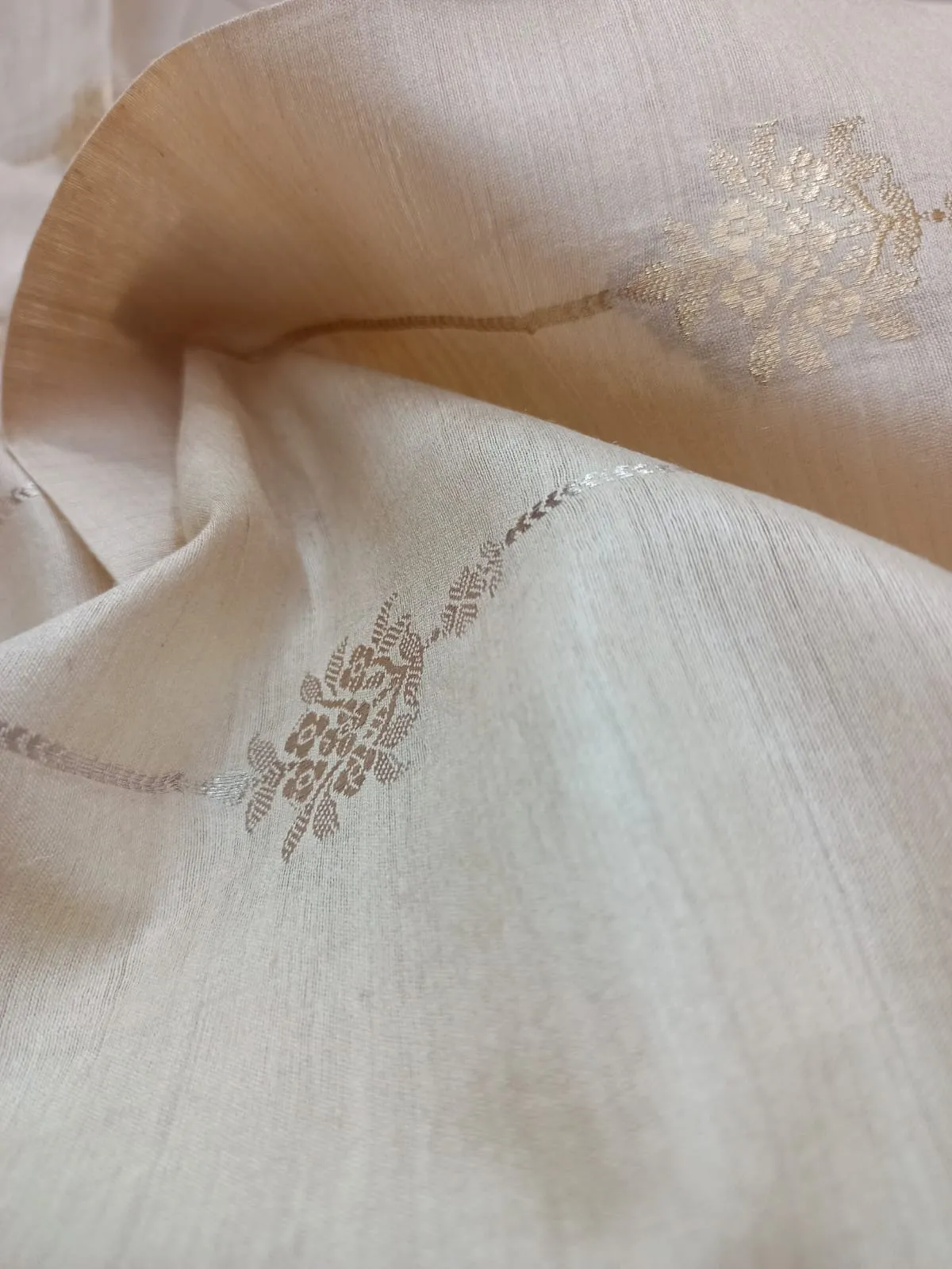 100% Pure Muga Tussar Silk Handloom With Minutely Woven Buttis