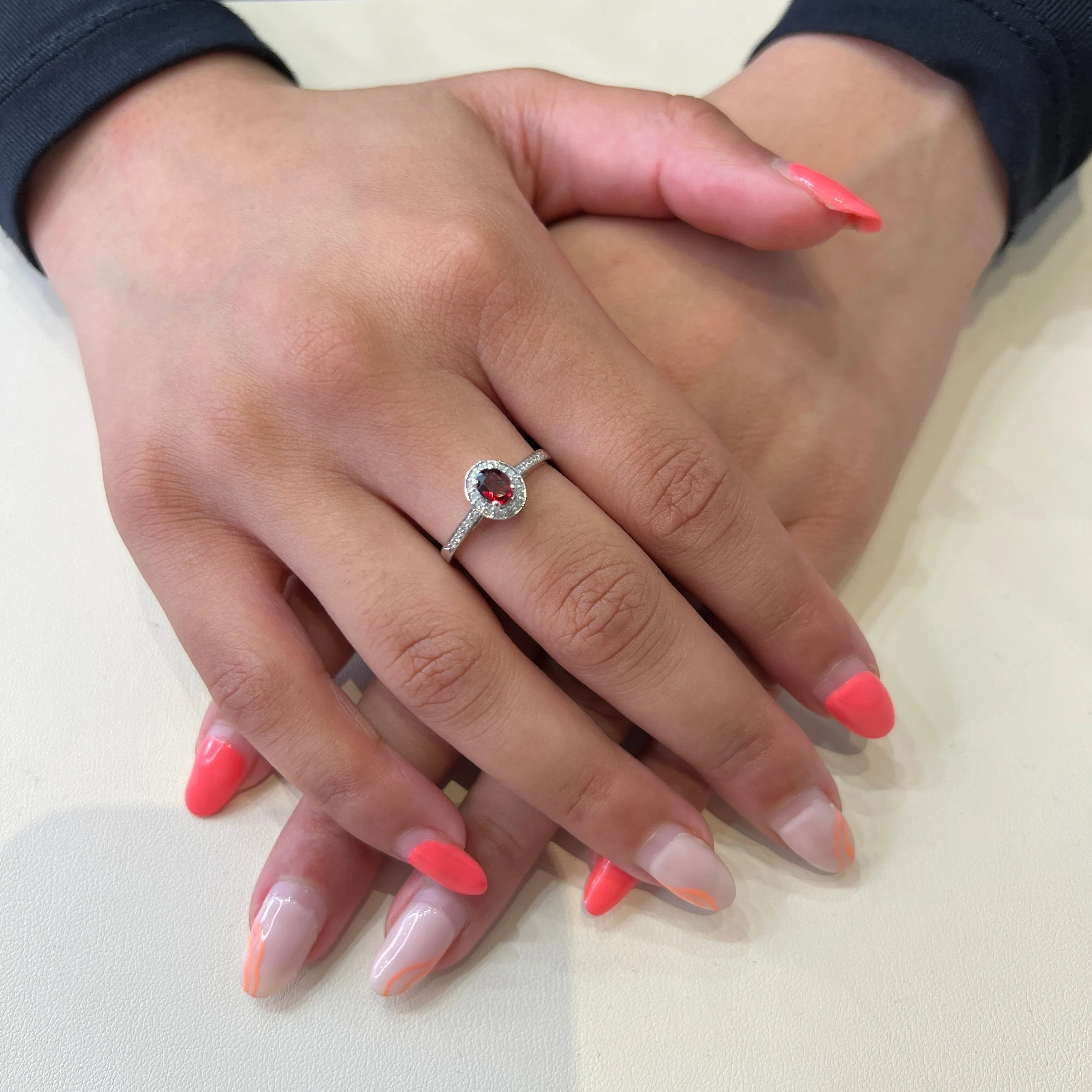 10K White Gold (May) Birthstone Emerald and Diamond Halo Ring
