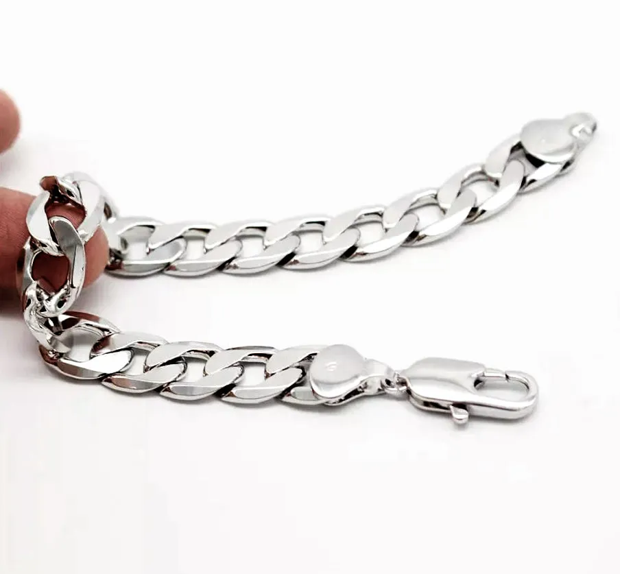 10mm 0.4" Men's Real Solid 925 Sterling Silver Heavy Cuban Chain Bracelet