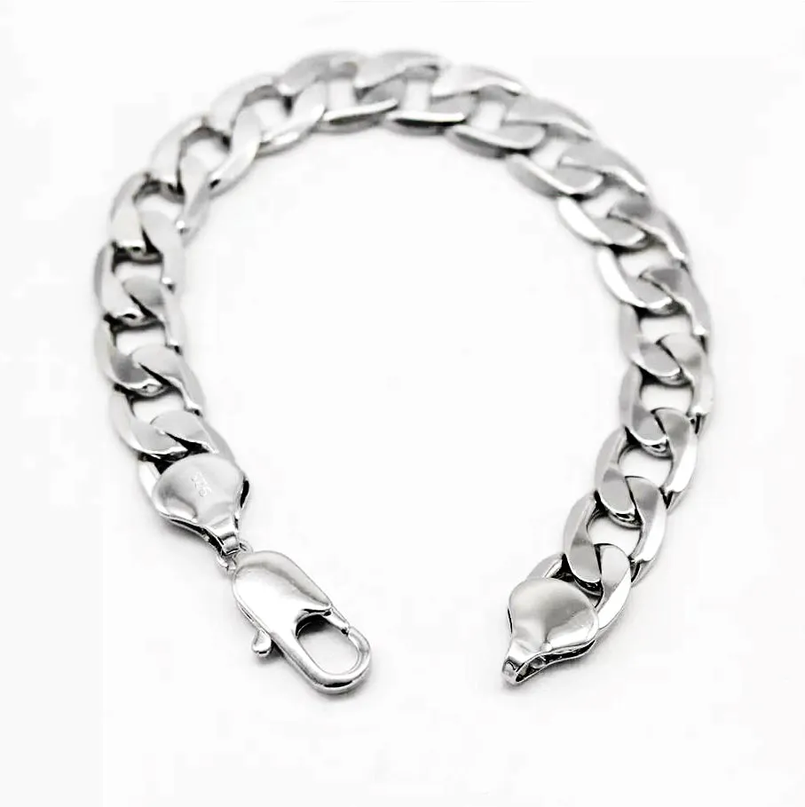10mm 0.4" Men's Real Solid 925 Sterling Silver Heavy Cuban Chain Bracelet
