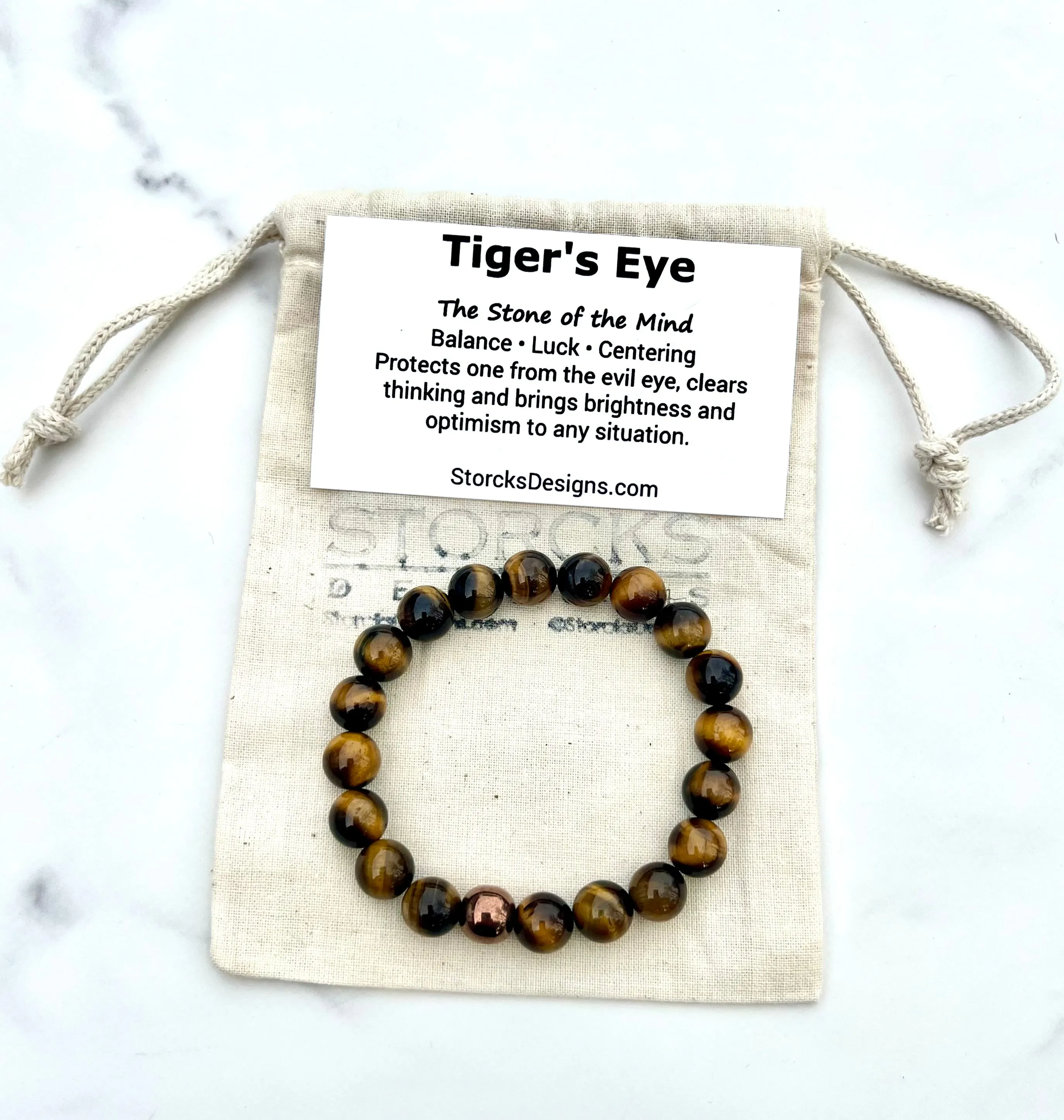 10mm Brown Tiger's Eye Beaded Bracelet with Hematite Accent Bead