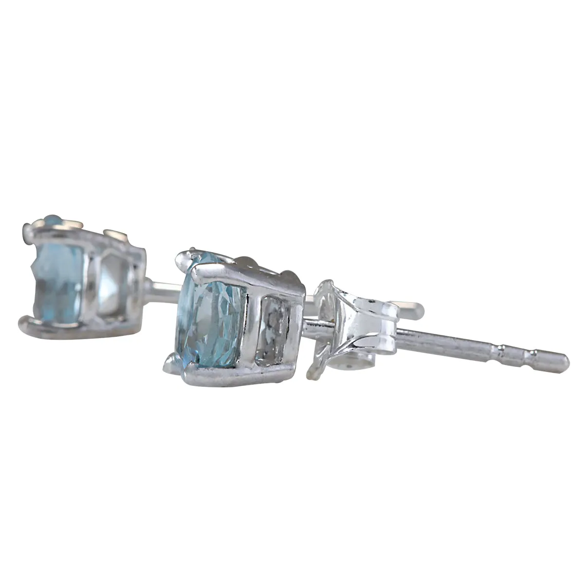 1.18 Carat Natural Aquamarine 14K White Gold Earrings