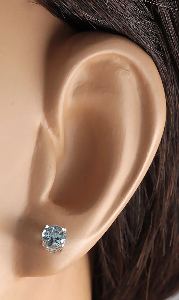 1.18 Carat Natural Aquamarine 14K White Gold Earrings