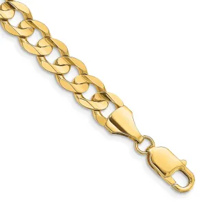 14K 7 inch 8.5mm Open Concave Curb with Lobster Clasp Bracelet