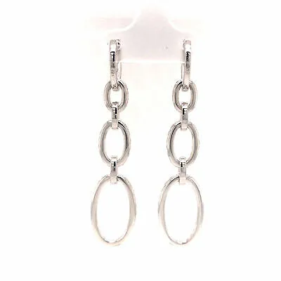 14K Diamond Oval Link Drop Earrings White Gold