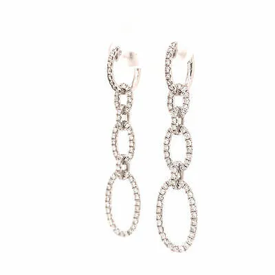 14K Diamond Oval Link Drop Earrings White Gold