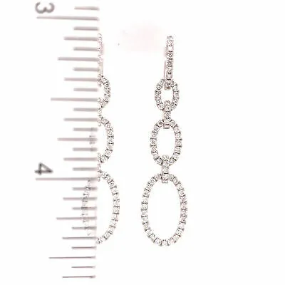 14K Diamond Oval Link Drop Earrings White Gold