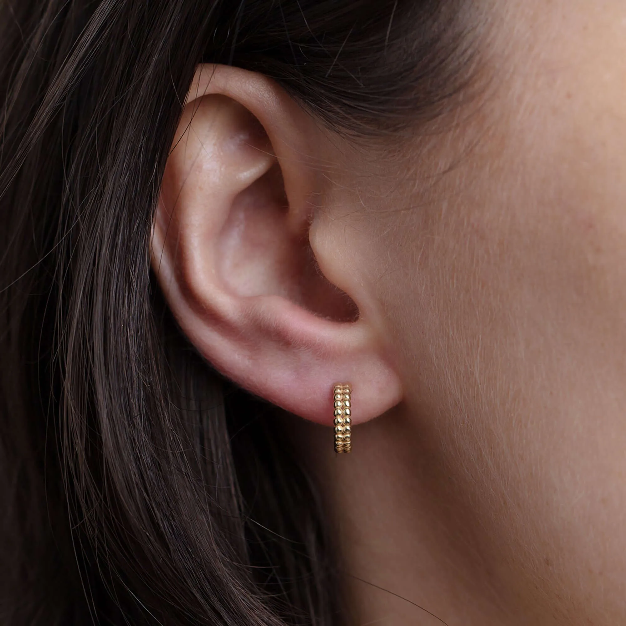 14K Gold Prosecco Double Row Mini Earrings