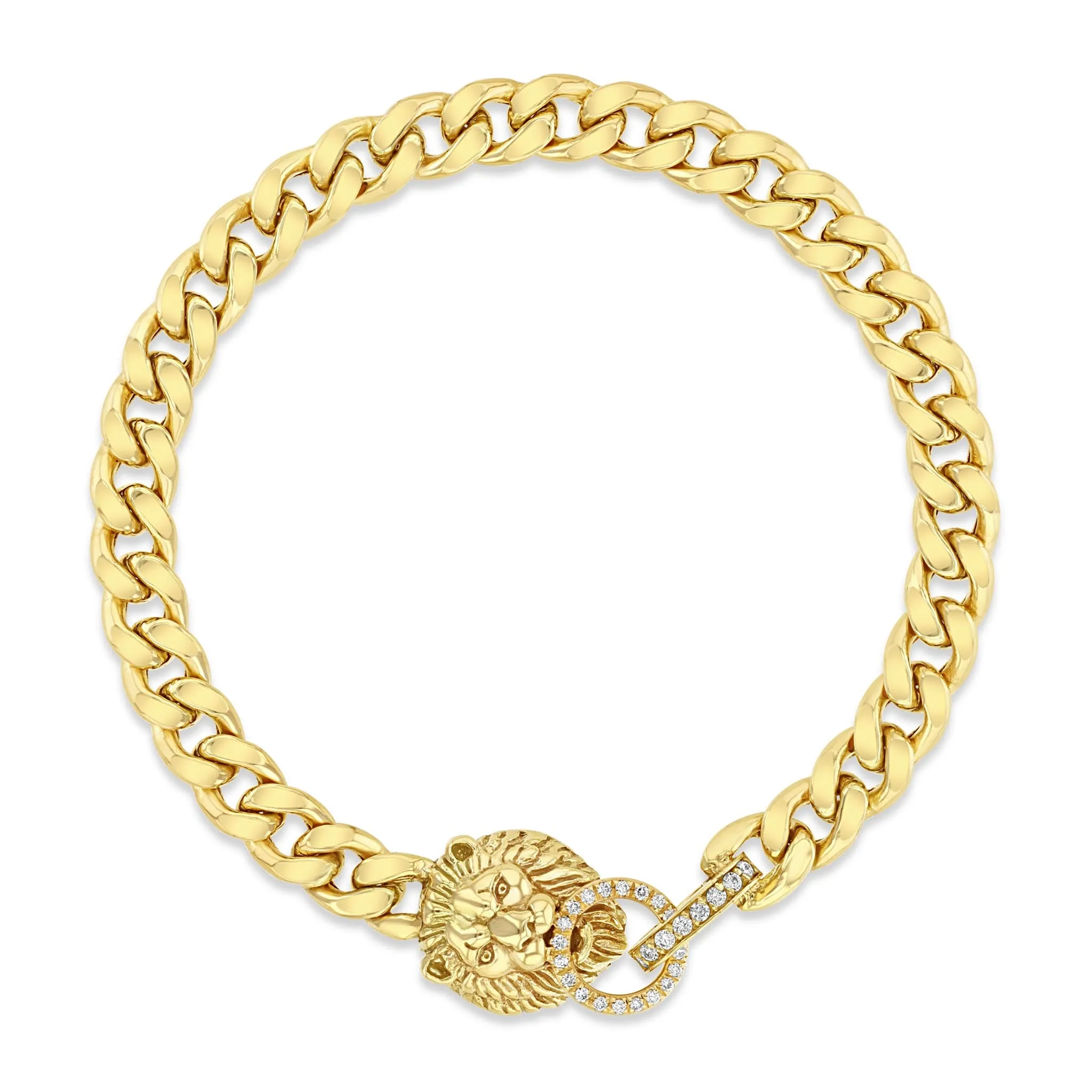 14k Lion Head Pavé Diamond Door Knocker Bracelet