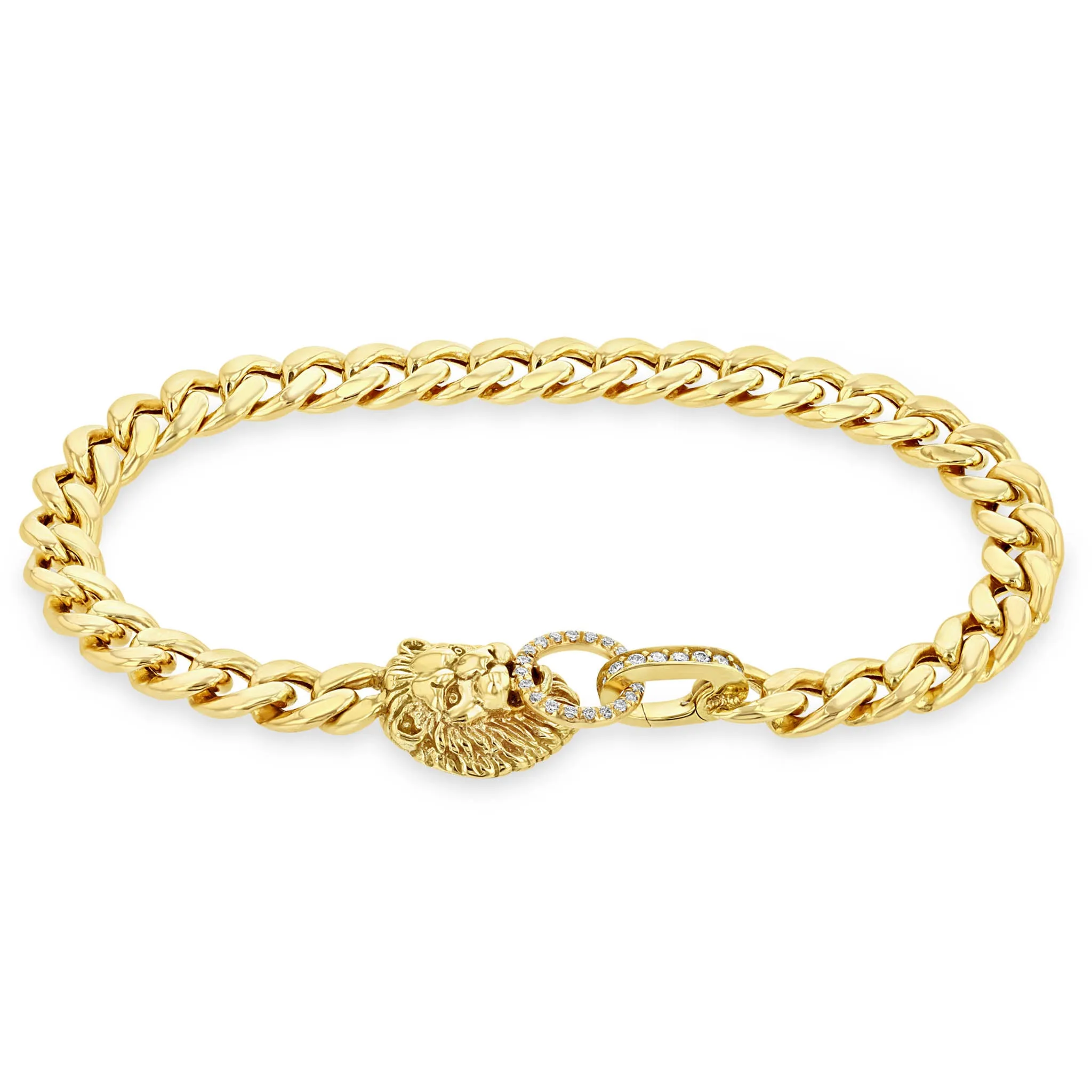 14k Lion Head Pavé Diamond Door Knocker Bracelet