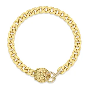 14k Lion Head Pavé Diamond Door Knocker Bracelet