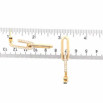 14K Pave Diamond Link Drop Earrings Yellow Gold