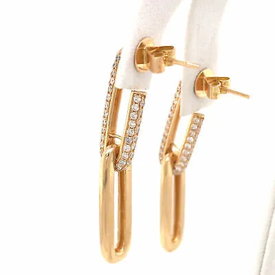 14K Pave Diamond Link Drop Earrings Yellow Gold