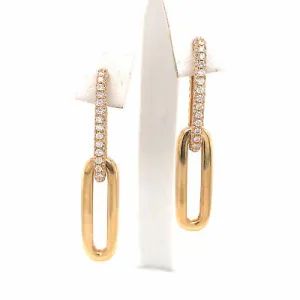 14K Pave Diamond Link Drop Earrings Yellow Gold