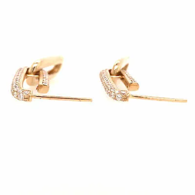 14K Pave Diamond Link Drop Earrings Yellow Gold