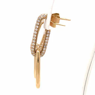 14K Pave Diamond Link Drop Earrings Yellow Gold
