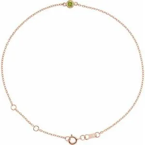 14K Rose Natural Peridot Bezel-Set Solitaire 6 1/2-7 1/2" Bracelet