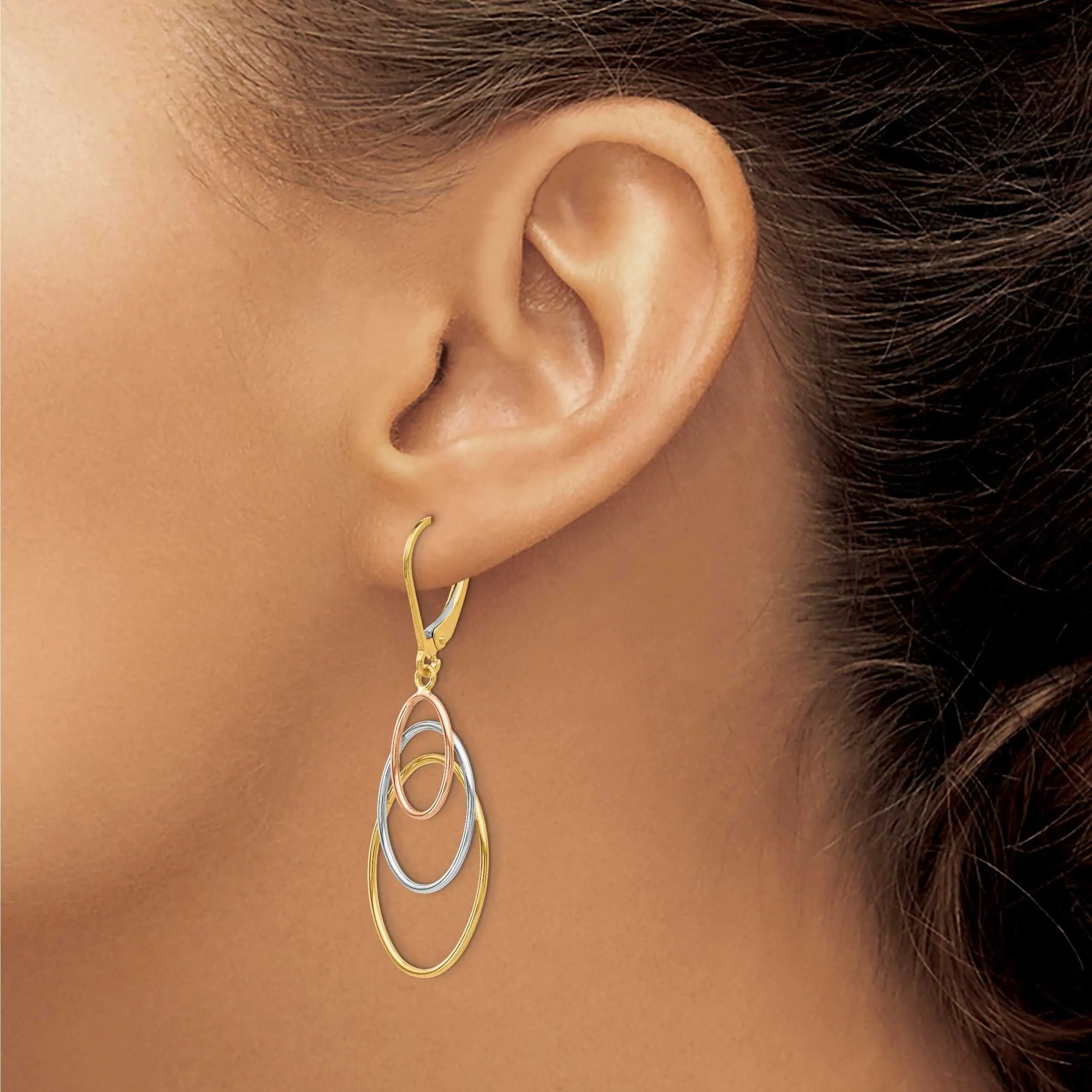 14k Tri color Dangle Leverback Earrings