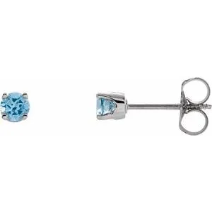 14K White 3 mm Round Swiss Blue Topaz Youth Birthstone Earrings