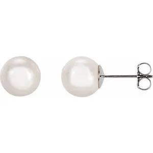 14K White 8 mm White Akoya Cultured Pearl Earrings