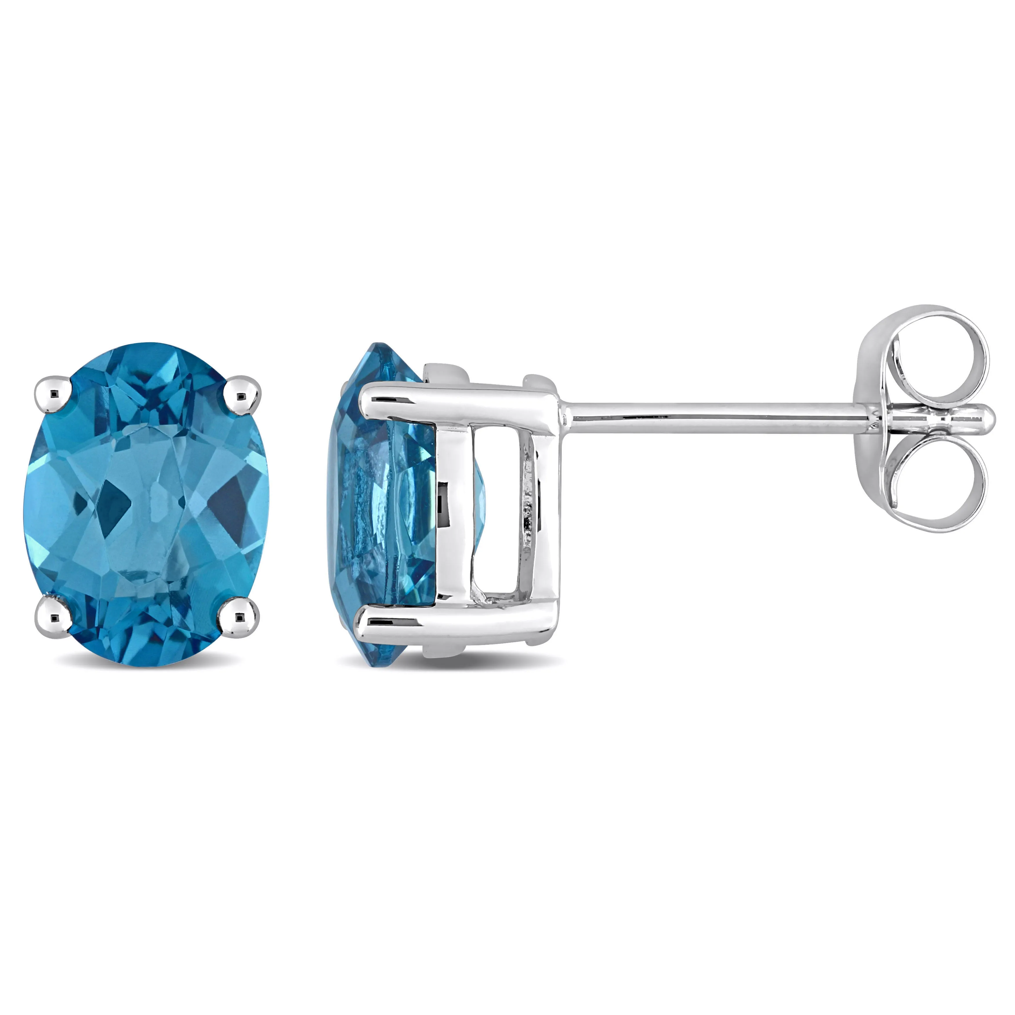 14K White Gold Blue Topaz Oval Stud Earrings