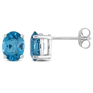 14K White Gold Blue Topaz Oval Stud Earrings