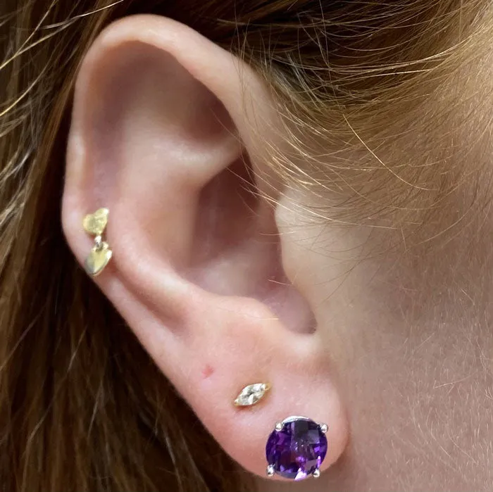 14K White Gold Checkerboard Crown Amethyst Stud Earrings 2.26 Carats