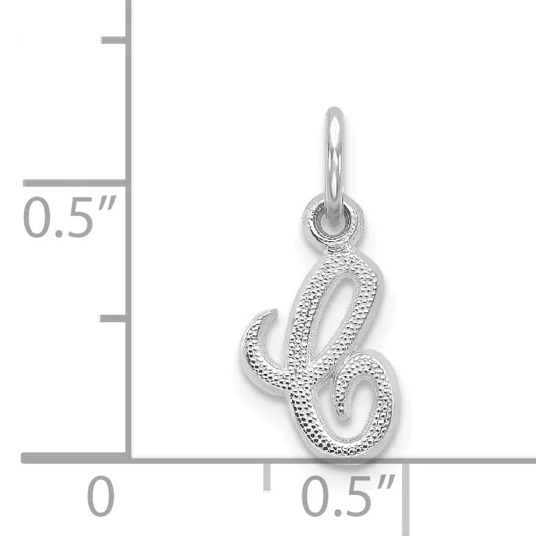 14K White Gold Small Size Casted Script Design Letter C Initial Charm Pendant