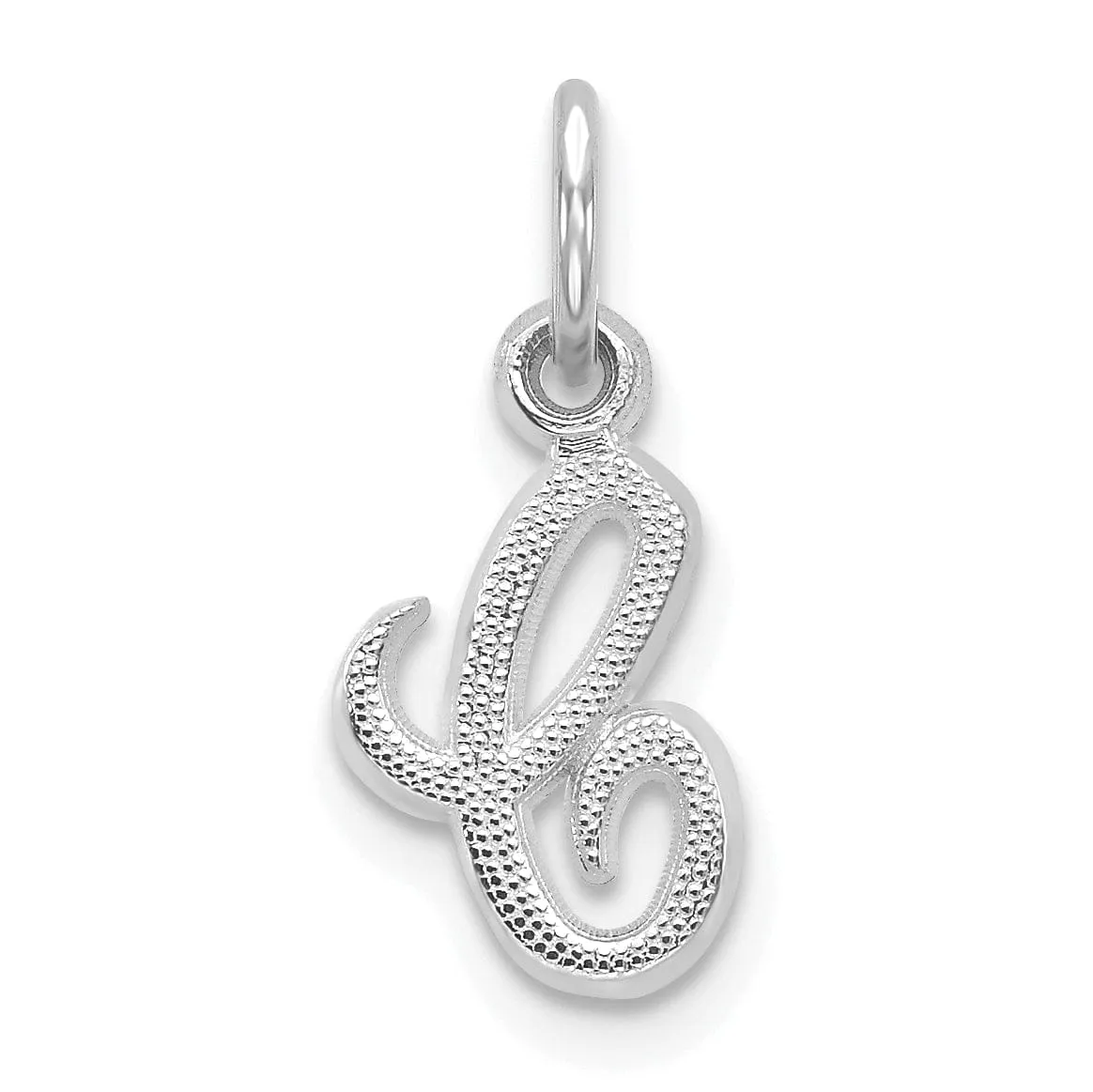 14K White Gold Small Size Casted Script Design Letter C Initial Charm Pendant