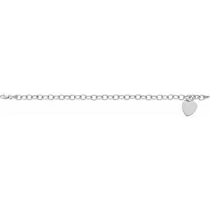 14K White Hollow Charm 7 1/2" Bracelet with Heart