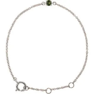 14K White Imitation Peridot Youth Birthstone 4 1/2-5 1/2" Bracelet