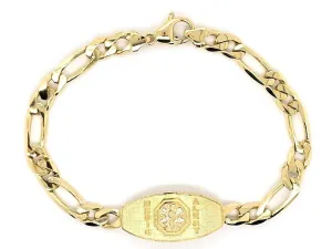 14k Yellow Gold Medical Alert Figaro Chain ID Bracelet 7.5" 13.5mm 14.5 grams