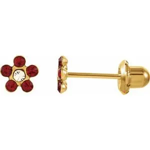 14K Yellow Imitation Crystal January Birthstone Piercing Earrings