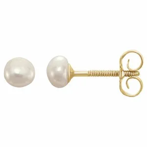 14K Yellow White Freshwater Cultured Pearl Earrings