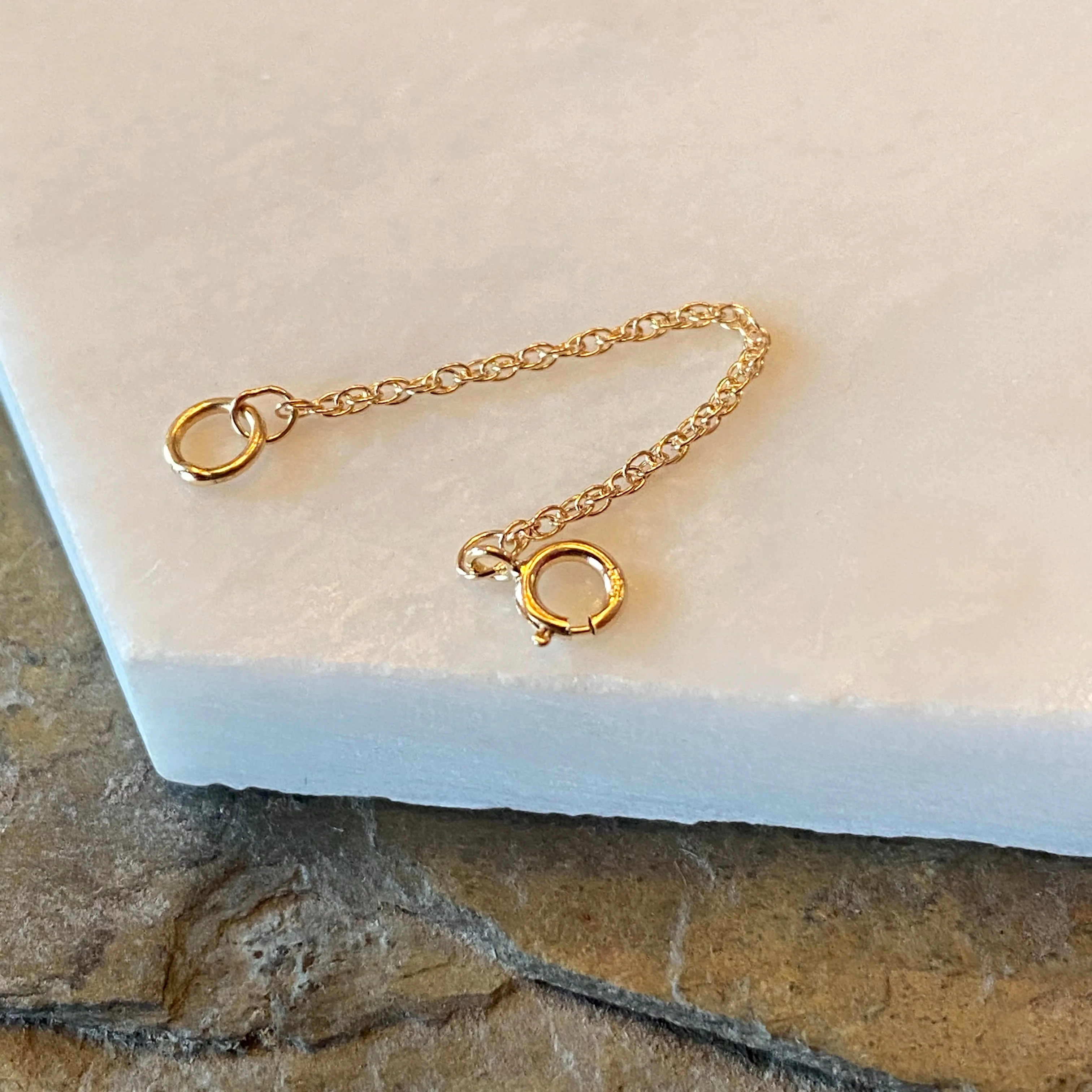 14KT Yellow Gold Open Rope Link Necklace Chain Extender/ Safety Chain 2"/ 1.1mm