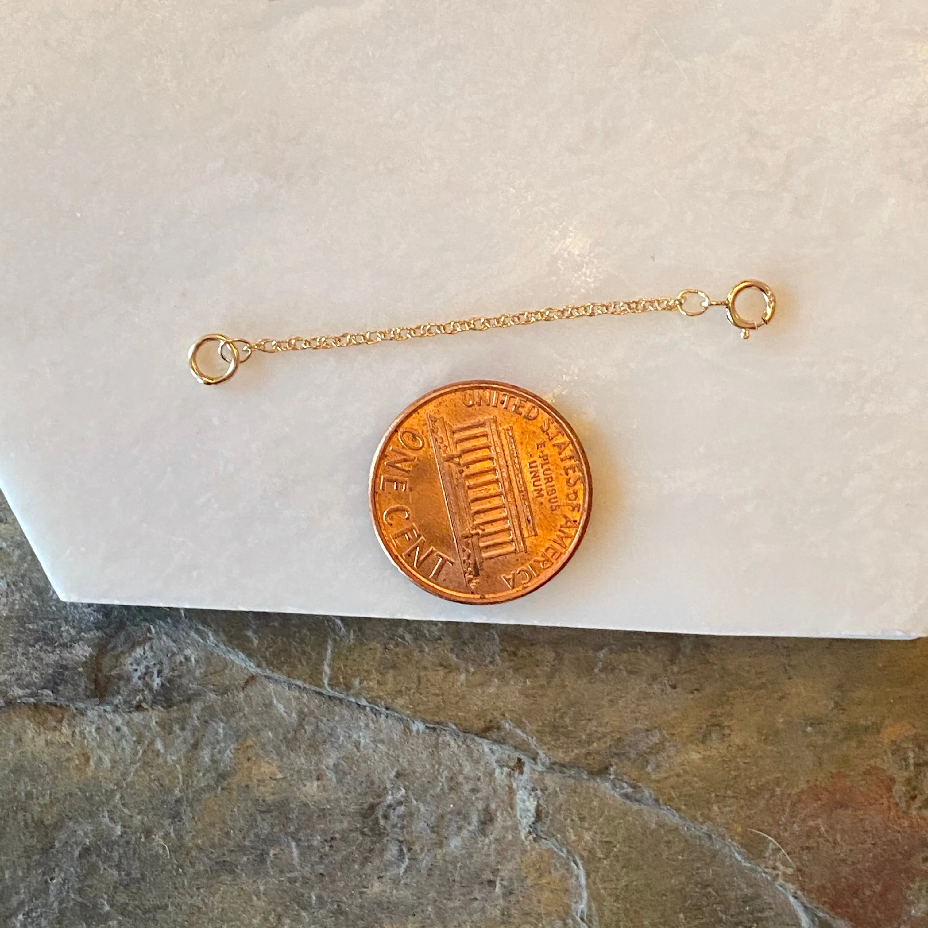 14KT Yellow Gold Open Rope Link Necklace Chain Extender/ Safety Chain 2"/ 1.1mm