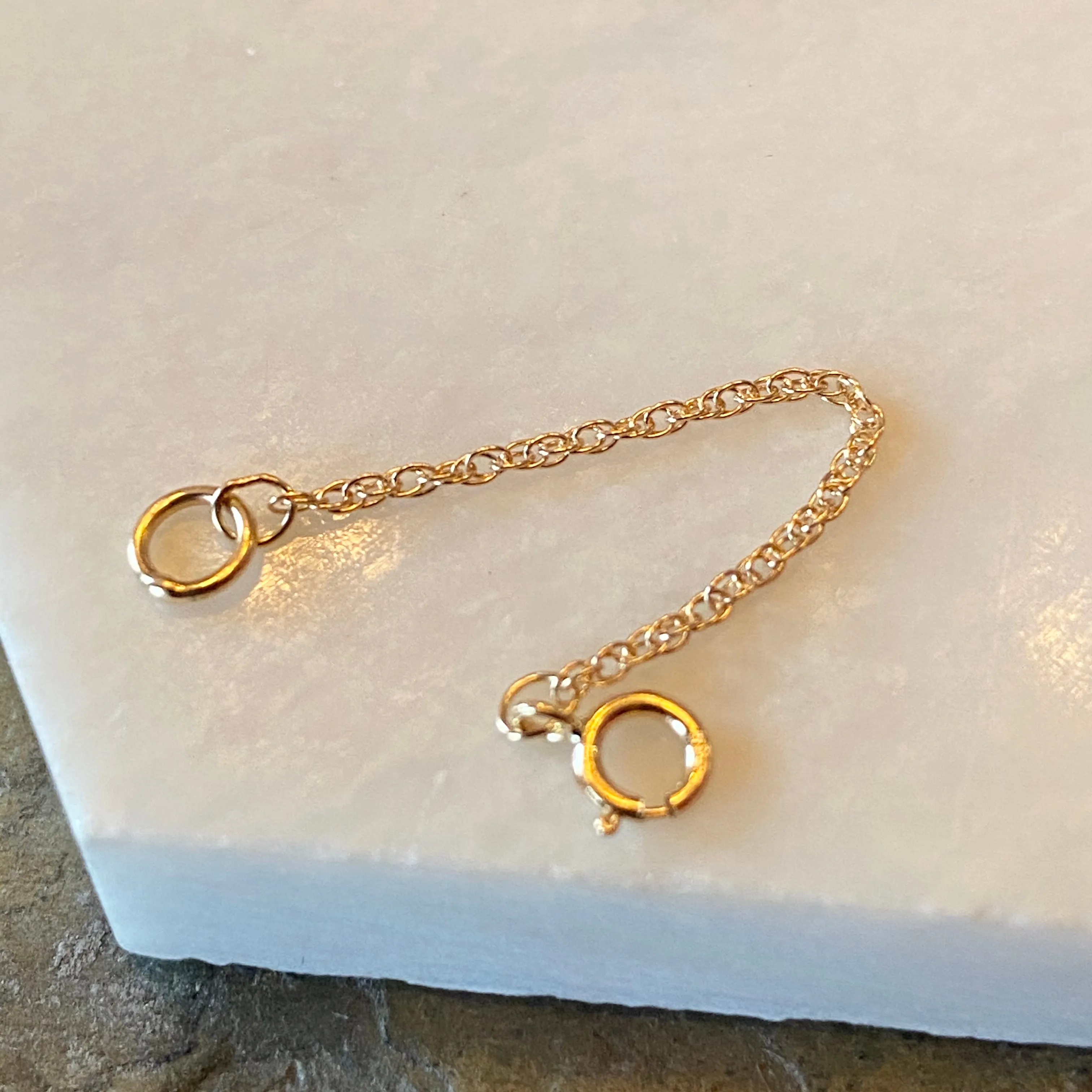 14KT Yellow Gold Open Rope Link Necklace Chain Extender/ Safety Chain 2"/ 1.1mm
