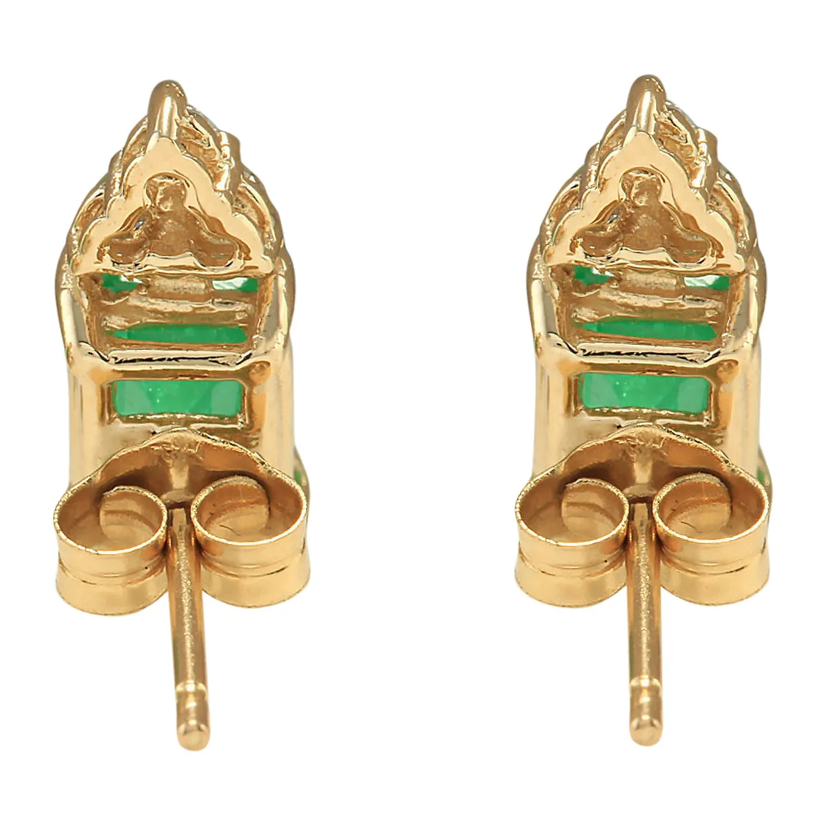 1.60 Carat Natural Emerald 14K Yellow Gold Diamond Earrings