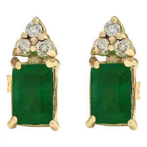 1.60 Carat Natural Emerald 14K Yellow Gold Diamond Earrings