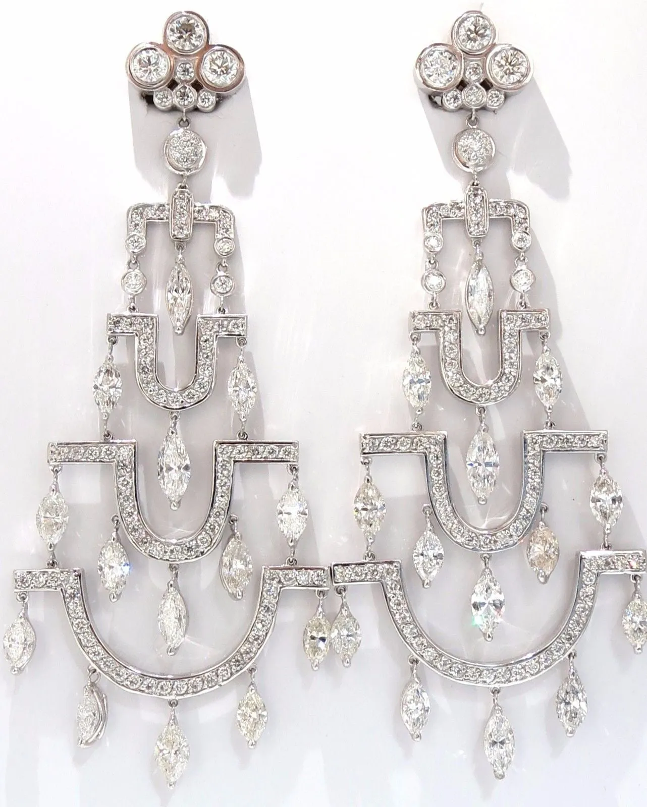 16.00ct natural diamonds deco long chandelier dangle earrings