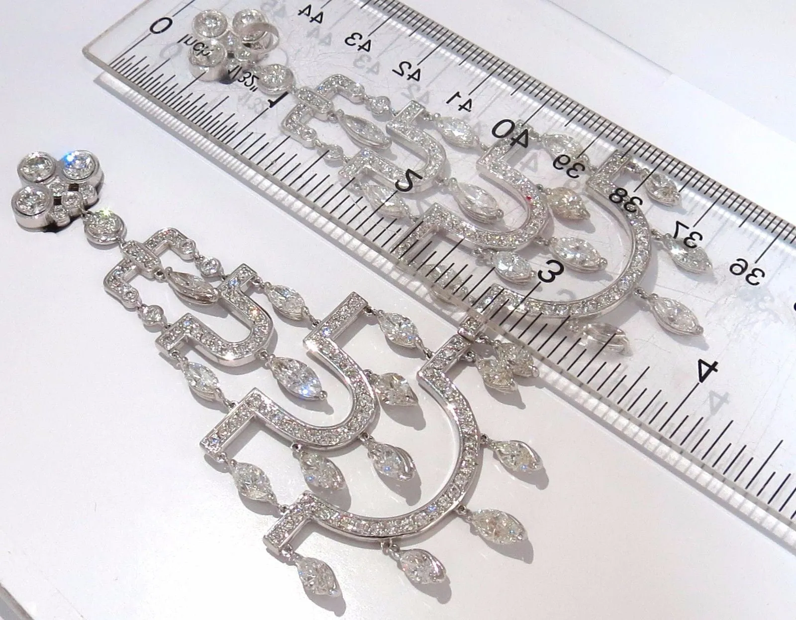 16.00ct natural diamonds deco long chandelier dangle earrings