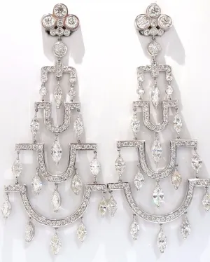 16.00ct natural diamonds deco long chandelier dangle earrings