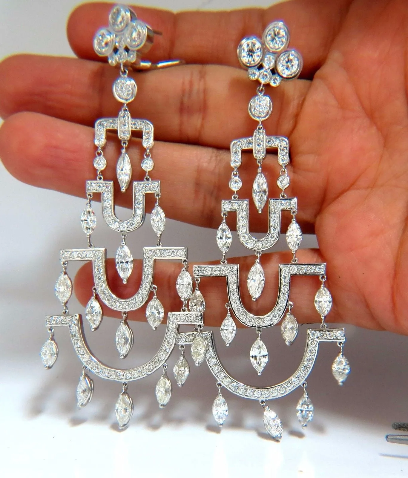 16.00ct natural diamonds deco long chandelier dangle earrings
