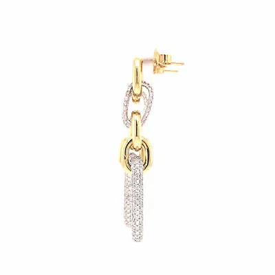 18K Diamond Pave Paperclip Dangle Earrings Two-Tone Gold