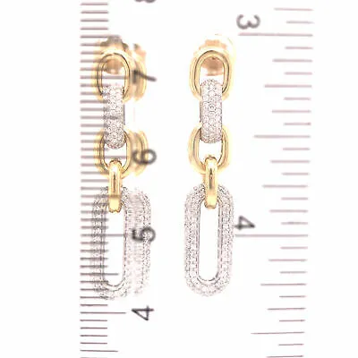 18K Diamond Pave Paperclip Dangle Earrings Two-Tone Gold