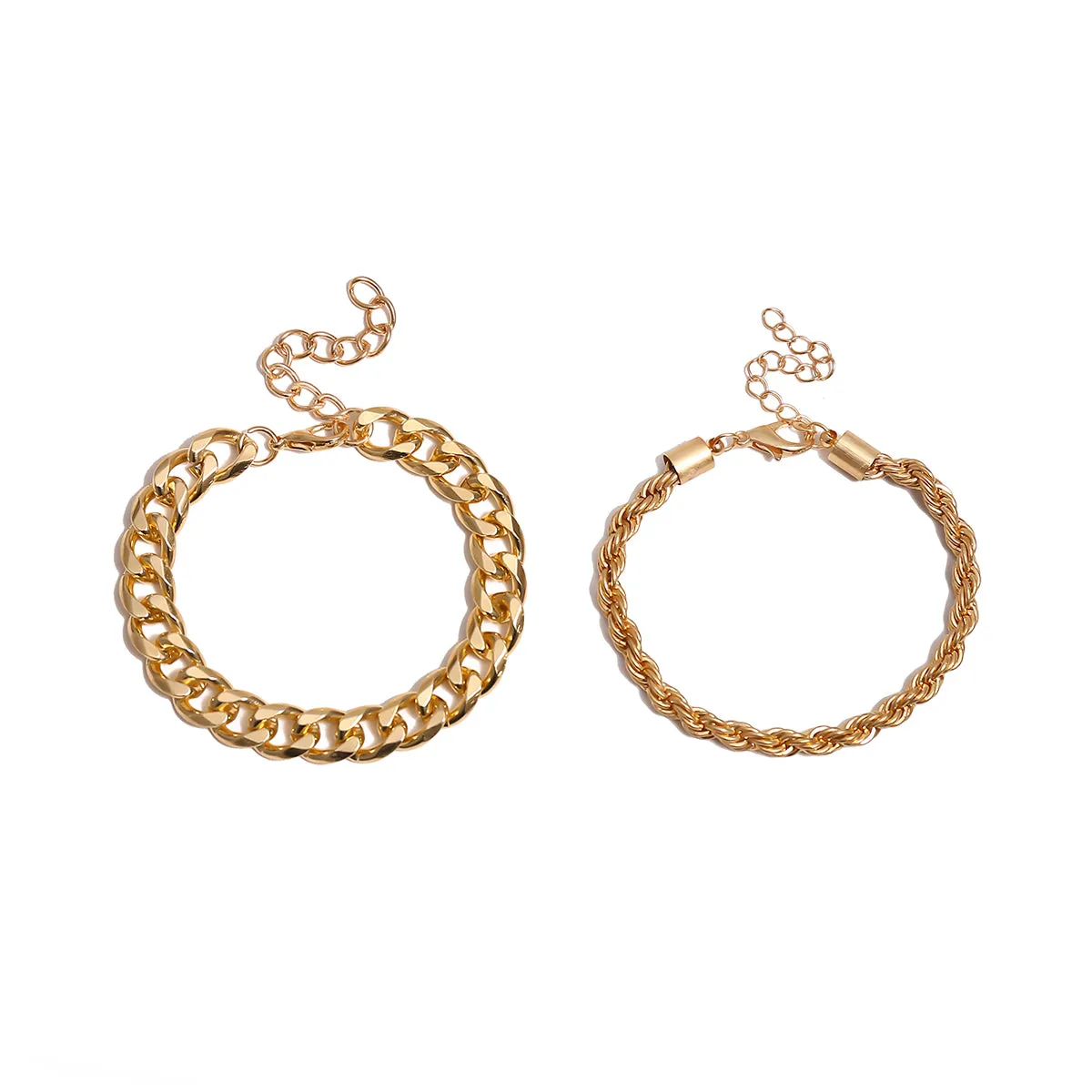 18K Gold-Plated Curb & Rope Chain Bracelet Set